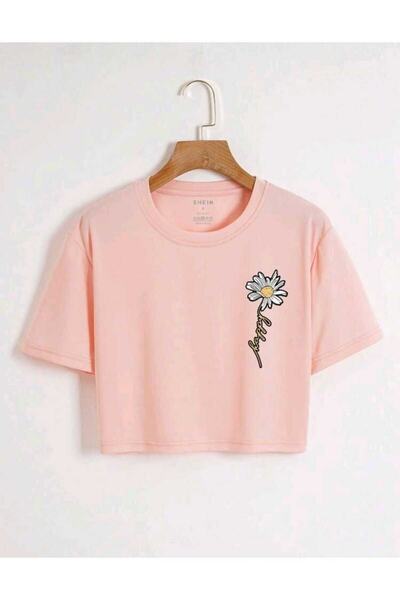 FAVORİST Γυναικείο υπερμεγέθη Crop T-shirt Happy Daisy Printed