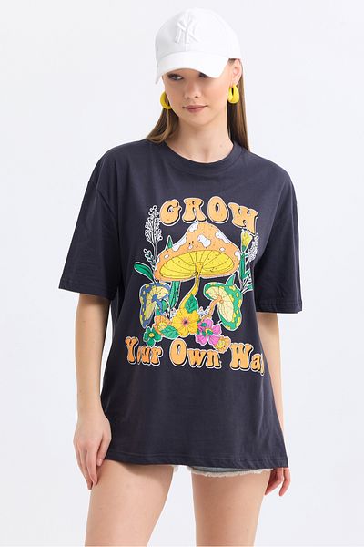 MD trend Women's Front Grow Printed Cotton Oversize T-Shirt