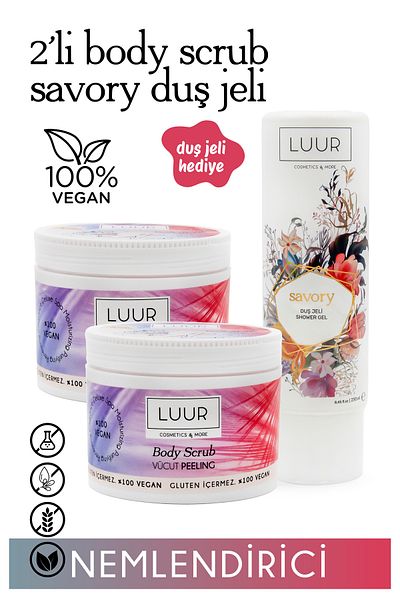 LUUR COSMETICS & MORE مجموعة مقشرة للجسم مكونة من قطعتين مرطبة ومغذية 250 مل