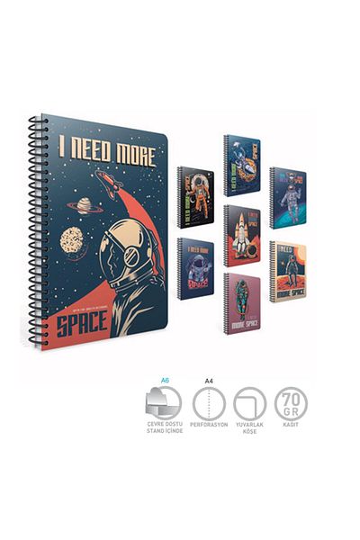Gıpta Space A6 Notepad Cardboard Cover Spiral 80 Sheets Lined