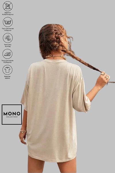 MONO COLLECTİON MONO COLLECTION Unisex Oversize Crew Neck Βαμβακερό μπλουζάκι με στάμπα με κοντό μανίκι