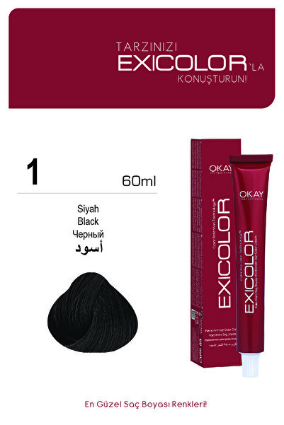 Exicolor 1 SİYAH Kalıcı Krem Saç Boyası 60ml