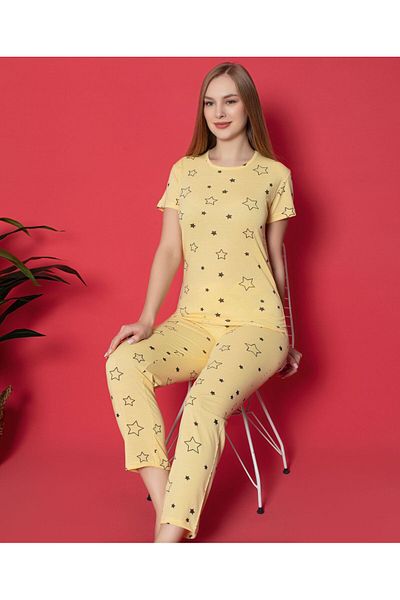 LİLA İÇ GİYİM Women's Cotton Short Sleeve Pajama Set