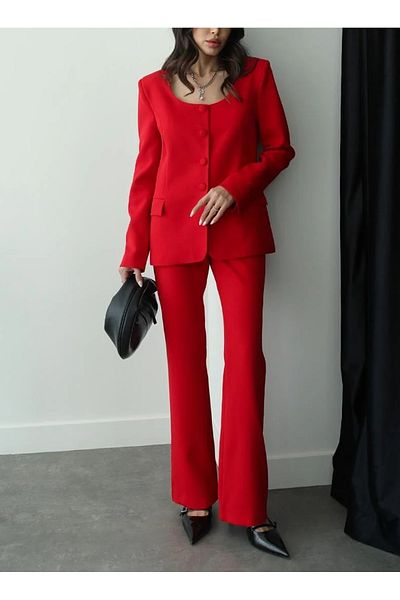 My Blog Red Premium Round Collar Jacket Trousers Set