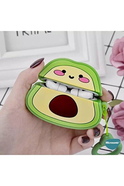 HappyCase Air Pods Pro Ve Pro 2.Nesil Uyumlu 3d Silikon Kulaklık Kılıf Avokado