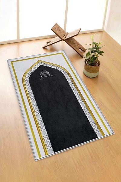 Vagonik Digital Printed Prayer Rug Velvet Textured Dowry Holder Gift Washable Non-Slip Based Prayer Prayer Rug