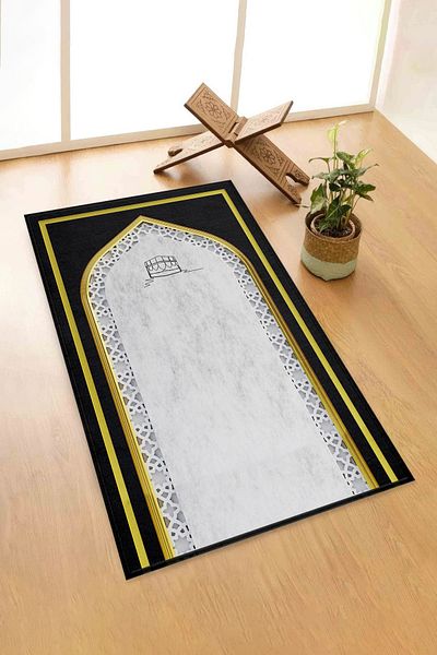 Vagonik Digital Printed Prayer Rug Velvet Textured Dowry Holder Gift Washable Non-Slip Based Prayer Prayer Rug