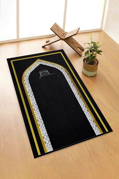 Vagonik Digital Printed Prayer Rug Velvet Textured Dowry Holder Gift Washable Non-Slip Based Prayer Prayer Rug