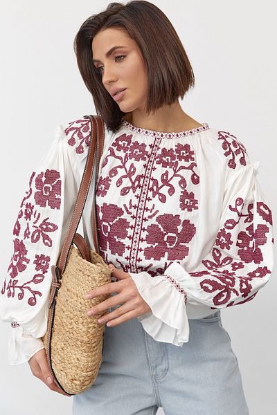 FEMELLE Γυναικεία New Season Full Flower Κέντημα Κεντημένο σχέδιο Vintage Μπλούζα