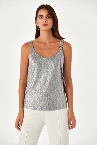 İKİLER Shiny Blouse with Strap Buckle Detail