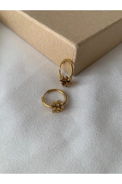 KAD COLLECTION Steel Star Charm Dangle Hoop Earring