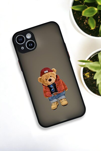 mooodcase iPhone 14 Plus Uyumlu Teddy Bear Desenli Buzlu Şeffaf Lüx Telefon Kılıfı