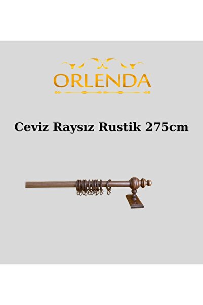 Orlenda Suport pentru perdea rustic din aluminiu cu cap din lemn, fara bara, 275 cm