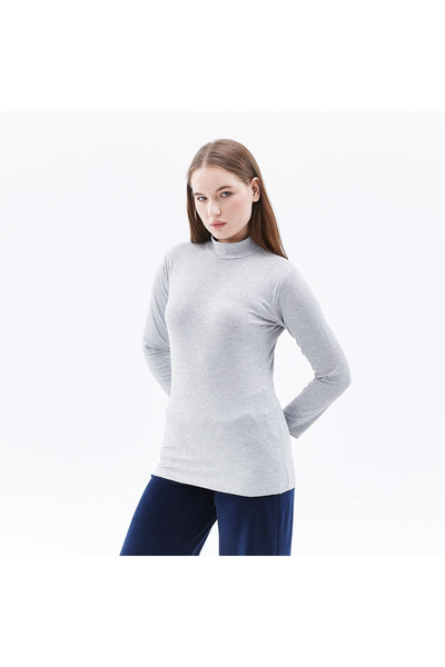 defys Women's Stand Collar Long Sleeve T-shirt Gray Melange