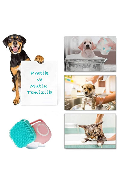 Nursoft Şampuan Hazneli Kedi Ve Köpek Evcil Hayvan Yıkama Fırçası Silikon Evc...