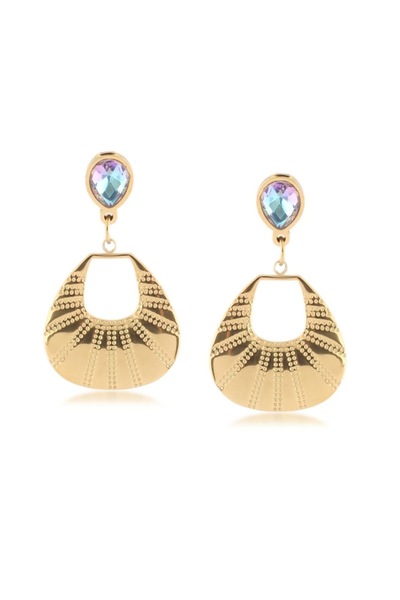 BY DİLEK ÇETİN ACCESSORY أقراط من الفولاذ المرصع بالأحجار الملونة