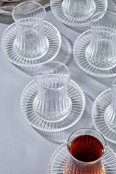 Paşabahçe Elysia Tea Cup and Riva Tea Plate Set - Transparent