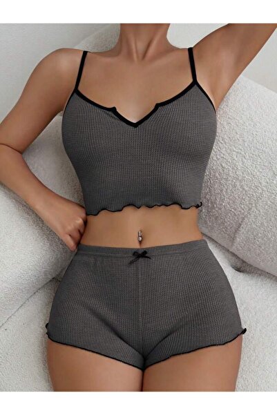 Fancy&Dancy Kadın Antrasit Renk Kaşkorse Kumaş Büstiyerli İç Çamaşır Takımı
