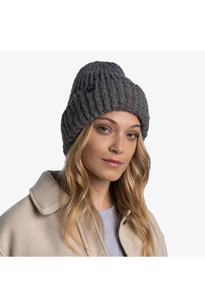 Buff Knitted and Fleece Beanie Knitted & Polar Hat Set Gray