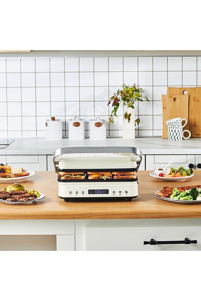Karaca Stainless Steel Body 2 in 1 Fireproof Non-Stick Ceramic Coating Digital Grill and Toaster