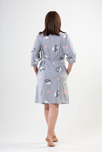 VİENETTA Women's Large Size Capri Sleeve Gray Melange Dressing Gown C0T8N0402