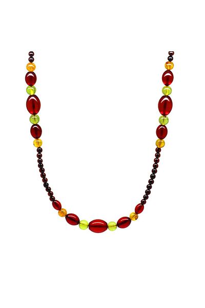 Tesbihane Authentic Design Dark Red-Yellow Natural Drop Amber Women's Necklace