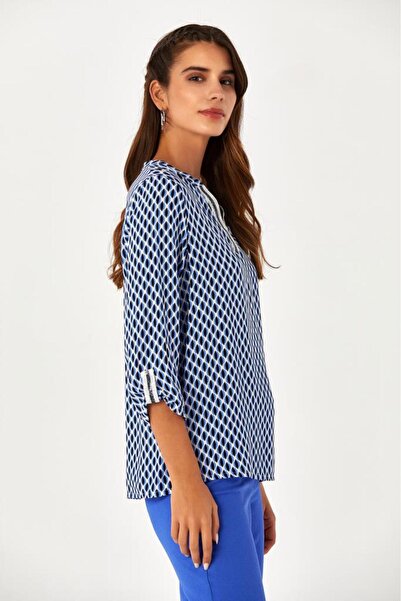 İKİLER Neck and Sleeve Sequin Striped Patterned Blouse 024-3008