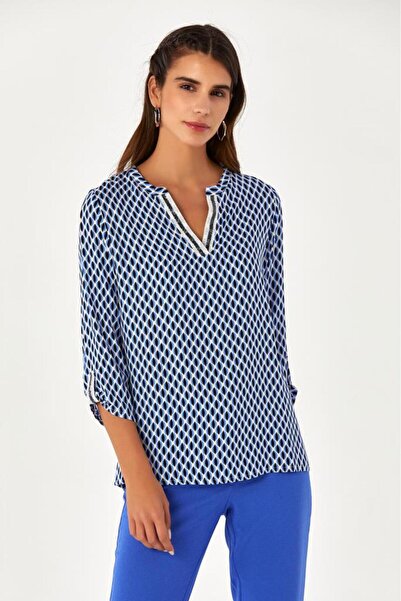 İKİLER Neck and Sleeve Sequin Striped Patterned Blouse 024-3008