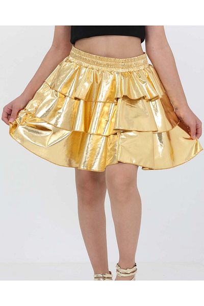 ERDEM KIDS Κοριτσίστικη ελαστική μέση μεταλλική γυαλιστερή αστραφτερή φούστα 3 στρώσεων με βολάν