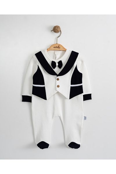 MİNİBORN NEW BORN BOY LONG SLEEVE ECRU TWO PIECE LOOKING JUMPSUIT