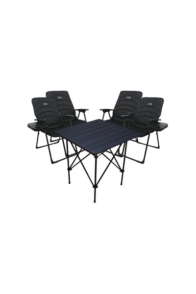 GRAY WOLF Aile Kamp Seti - Sandalye + Masa (4 Adet Kollu Masalı Sandalye + 1 Masa)