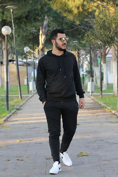 han elegant Σετ ανδρική αθλητική φόρμα με κουκούλα βαμβακερή τσέπη καγκουρό