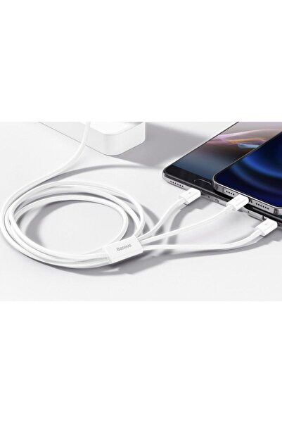 Baseus 3İN1 Micro Type-C iPhone Şarj Kablo Kısa Powerbank Kablosu İphone 11 12 13 14 15 Pro Max Şarj