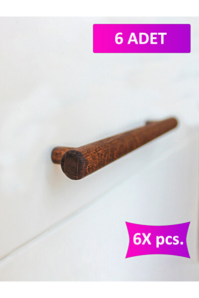 merbiles 6 Adet Roll Ahşap Kulp 9,6 Cm (96 MM) Çekmece Kulpu Modern Dolap Kol...