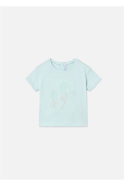 MAYORAL Baby Girl Embroidered Short Sleeve T-Shirt Turquoise 1009