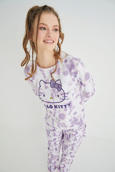 Hello Kitty Set de pijamale din bumbac cu mânecă lungă licențiat Tie-Dye Roz-49