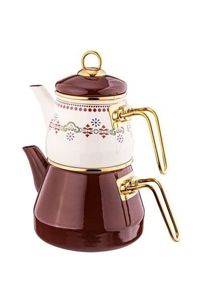 Paşabahçe Lidia 21 Piece Enamel Teapot and Authentic Novice Tea Cup Set