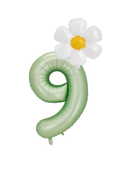 Generic Brand 9 Years Old Water Green Color Number and Daisy Foil Balloon Set