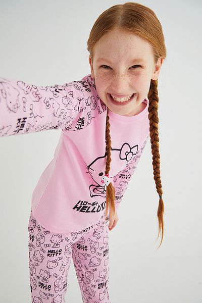 Hello Kitty Girl's Pink Girl's Long Sleeve 100% Cotton Pajama Set Roz-51