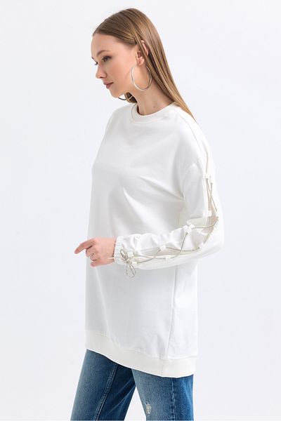 MD trend Women's Long Oversize Sweatshirt with Sleeve Detail