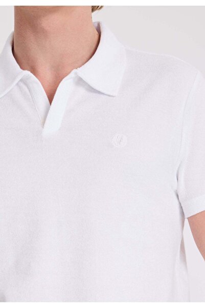 WESTMARK LONDON White Polo Collar Towel Fabric Organic Cotton Regular Fit Men's T-Shirt BREEZE TOWELLING