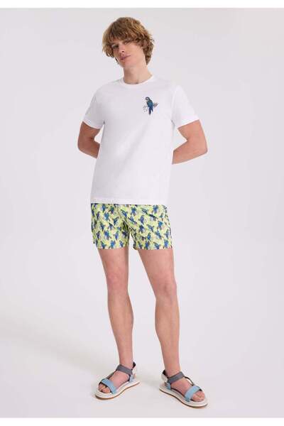 WESTMARK LONDON White Printed Crew Neck Organic Cotton Regular Fit Men's T-Shirt WMEMBROIDERY PARROT