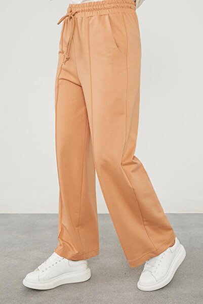 Levidor Camel Beli Lastikli Kuşgözü Detaylı Pantolon