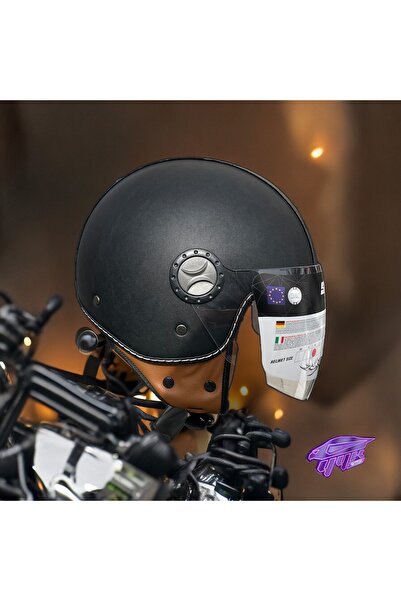 Sway 701 Siyah Deri Yarım Kask