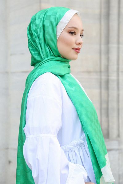 Hint İpek Checkerboard Patterned Monogram Shawl Monov03-09