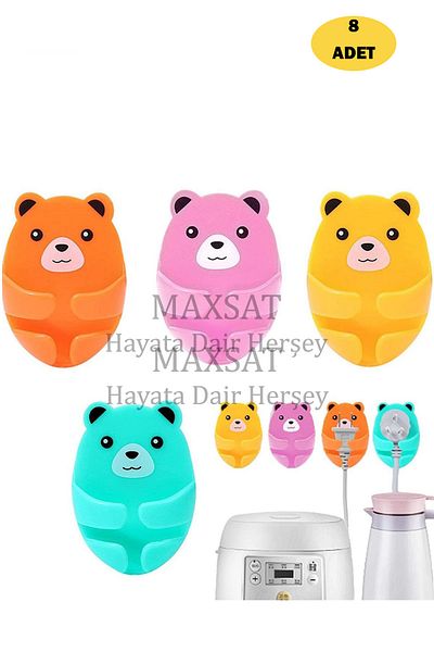 MAXSAT Hayata dair her şey شماعة قابس منقوشة 8 قطع كابل ذاتي اللصق على شكل دب وحامل قابس TYCMXT290324