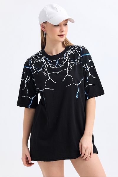 MD trend Tricou oversize din bumbac imprimat Lightning pentru damă