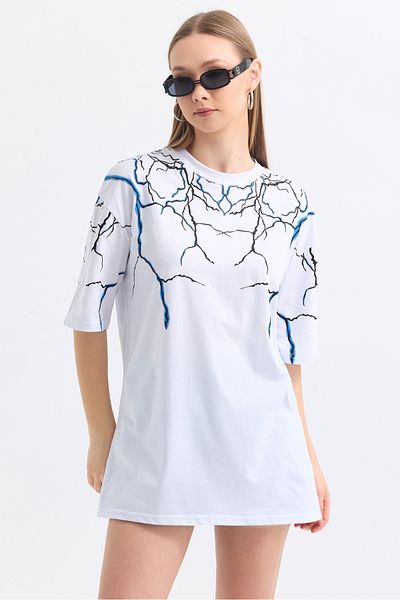 MD trend Women's Lightning Printed Cotton Oversize T-Shirt