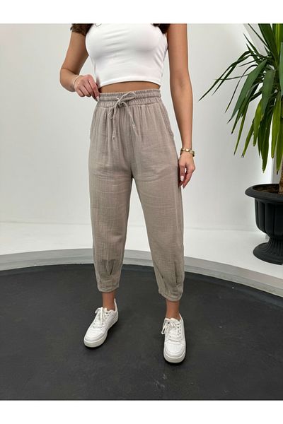 Elif Özbey Butik Pleated Stone Leg Muslin Trousers
