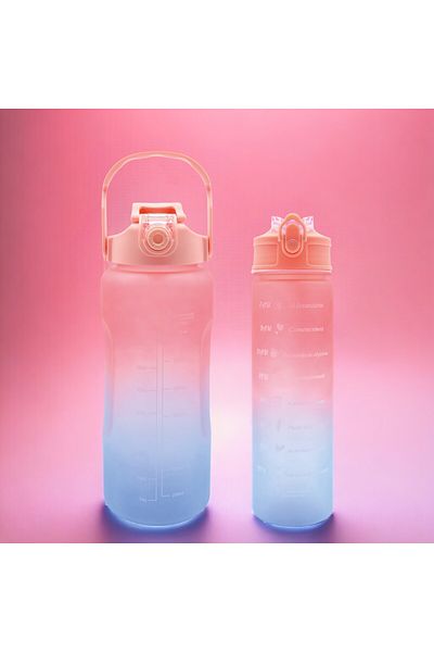 M&B WATER BOTTLE Set of 2 Motivational Water Bottles - Daily and Outdoor Sports Water Bottle, Straw Drinker 2000-900 ml